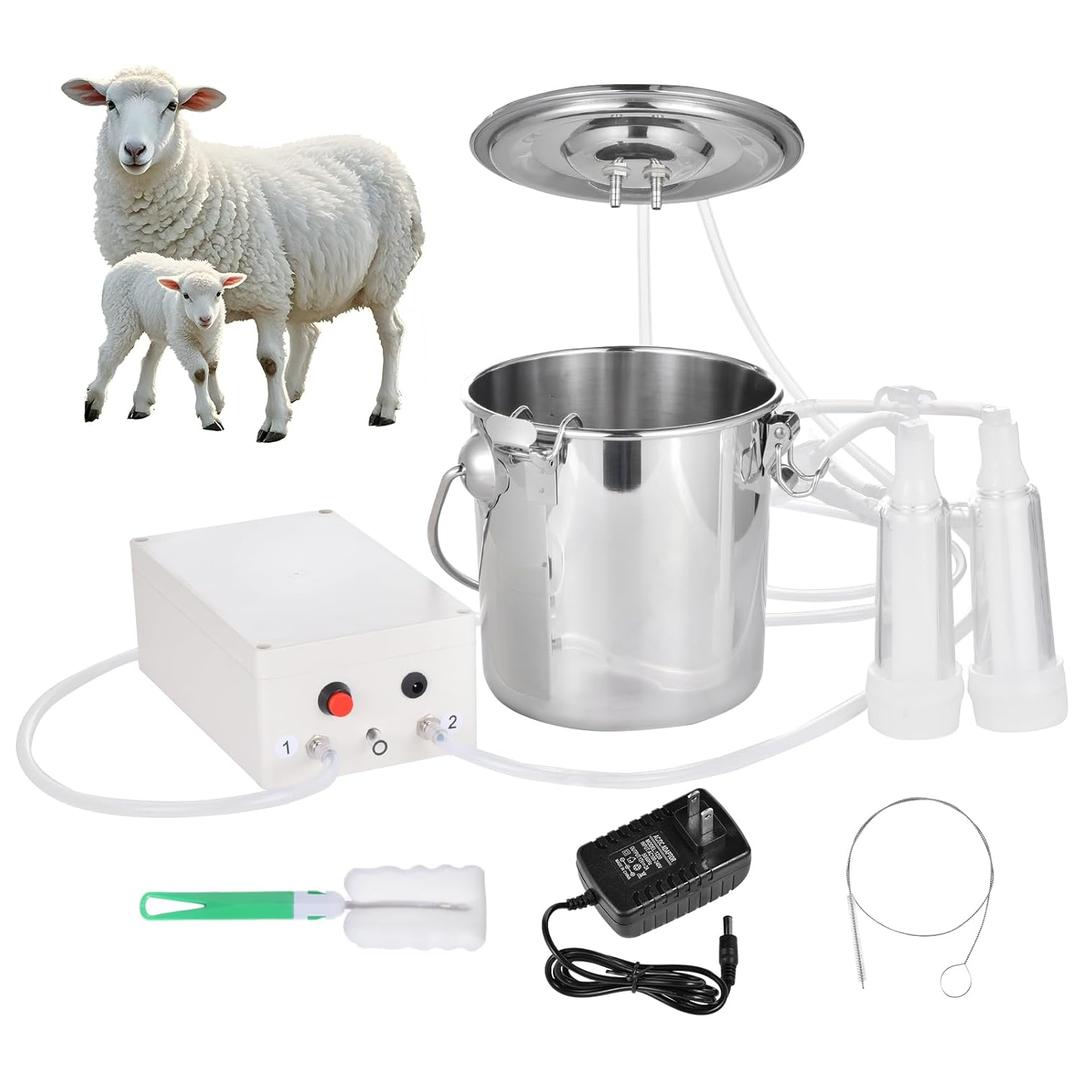 3L Goat Milking Machine,Rechargeable Battery Powered Speed Adjustable Pulsating Vacuum Pump,304 Stainless Steel Milk Bucket,Portable Automatic Milking Machine with Food Grade Silicone Cup and Tube