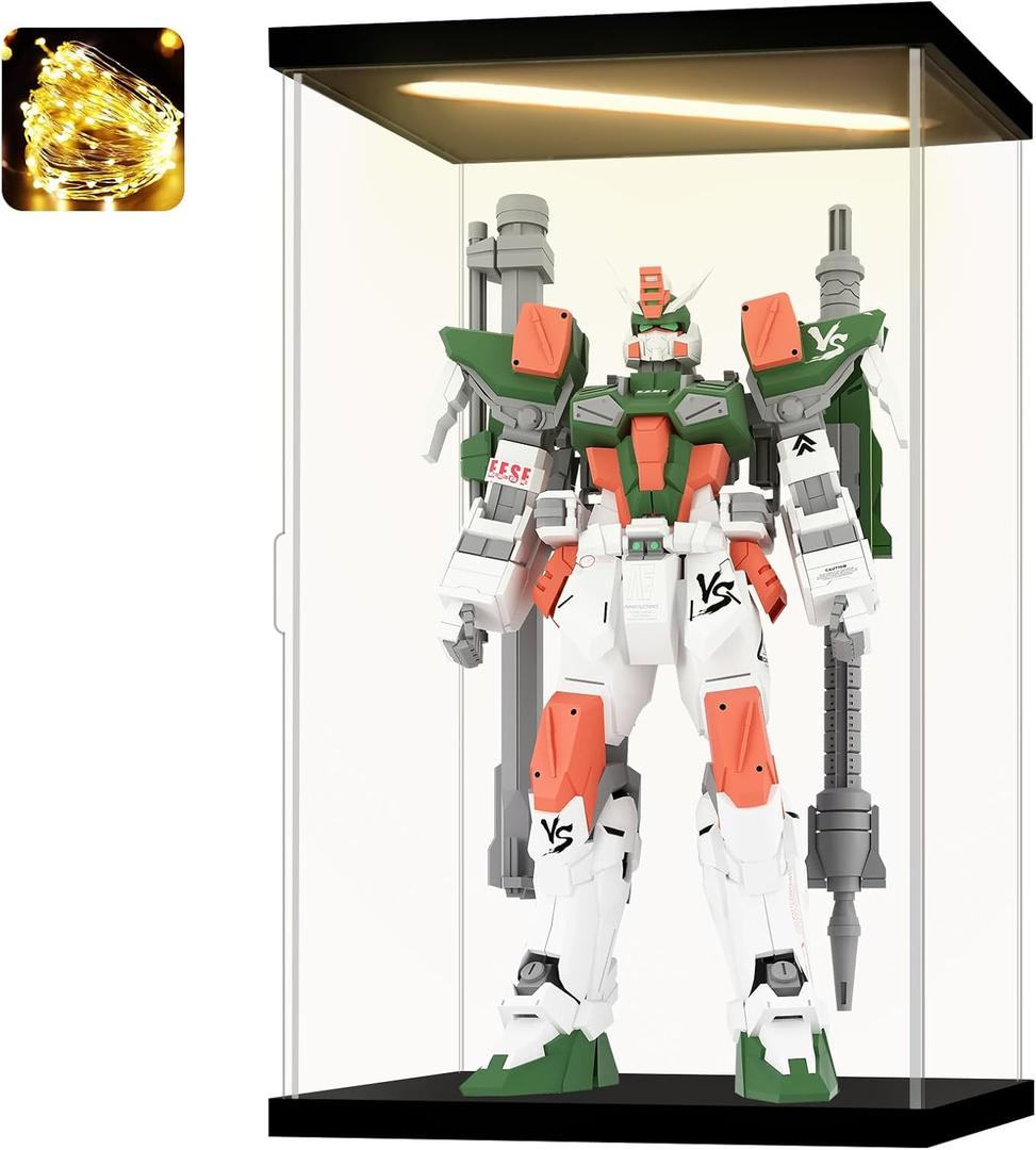 Acrylic Display Case for Collectibles Clear Acrylic Boxes for Display Action Figures Dolls Lighted Trophy Gundam Display Case Dustproof Storage Box(Black-Solid Yellow; 13.8*9.8*21.7 inch)