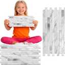 Peel and Stick Backsplash Tile Waterproof Removable PVC Wall Sticker 3D Faux Stone Marble Brick White Accent Panels (White Marble - Metal Silver, 20 Tiles - 9 sq. ft. (0.84 m))