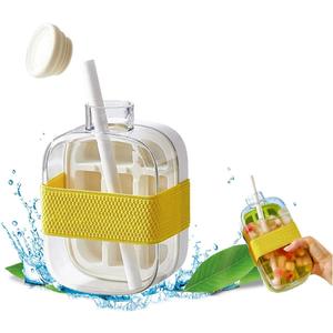 2-in-1 Ice Cube Bottle with Straw - Easy Press Ice Tray Water Bottle, Leak Proof Lid, Vertical Ice Maker for Freezer, Travel, Gym & Home Use (White, 500ml)