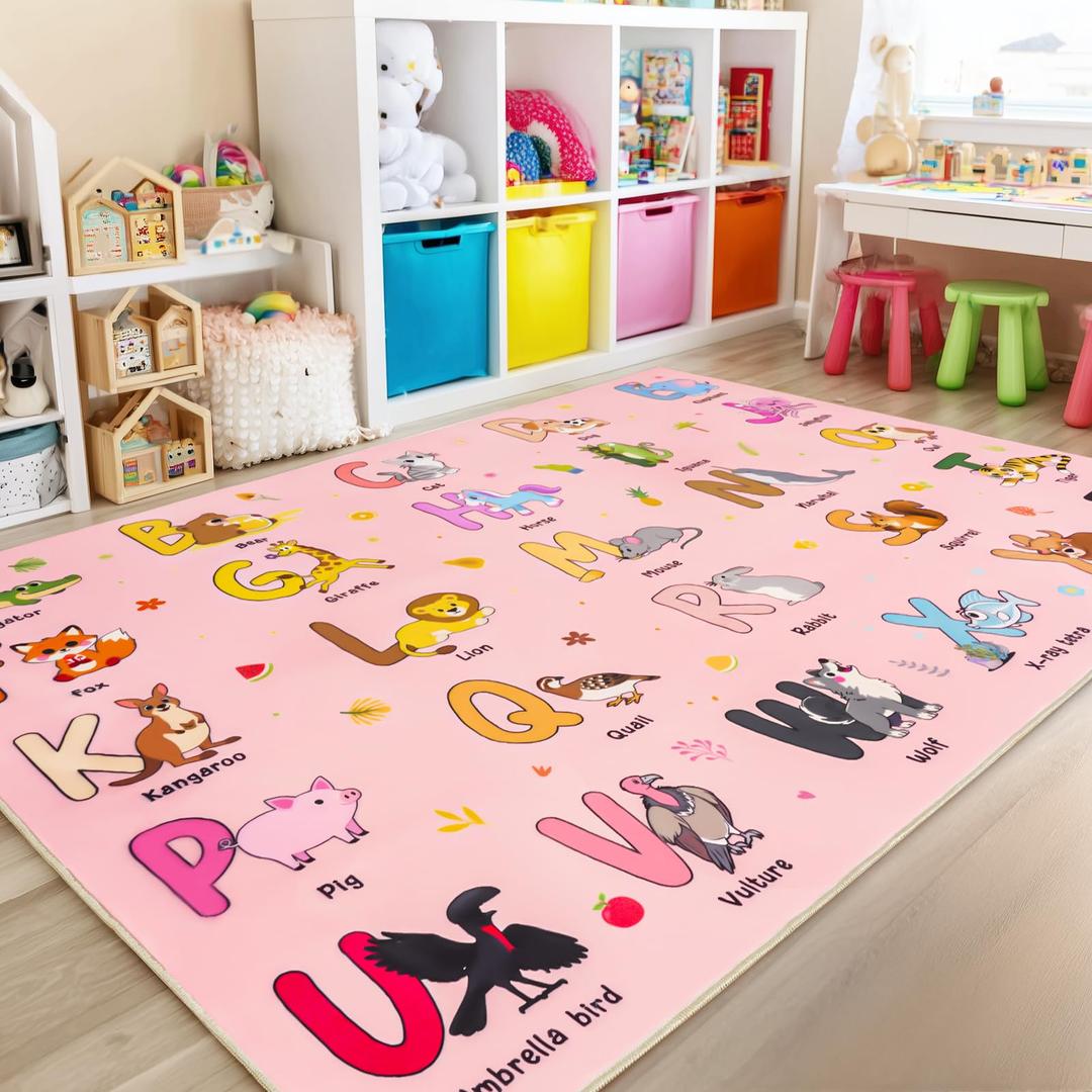 Bolacrom Kids Rugs for Playroom Educational Rug for Learn The ABC Alphabet, Soft Machine Washable Non-Slip Cute Carpet for Classroom Toddler Nursery Kids Room Decor Mat