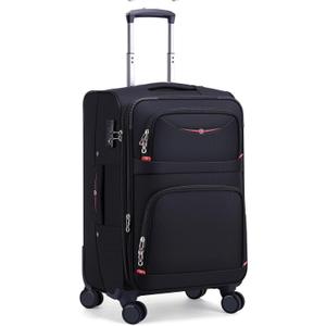 ROPLUS Softside Expandable Luggage with 4 Spinner Wheels, Durable Carry-On Luggage Suitcase (Black, 21-Inch)