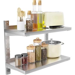 Stainless Steel Shelf, 23.6" x 12.6" Commercial Floating Wall Shelf with Brackets, 110Lb Capacity, Adjustable Double-Layer Metal Heavy Duty Storage Rack for Restaurant, Kitchen, Home, Bathroom