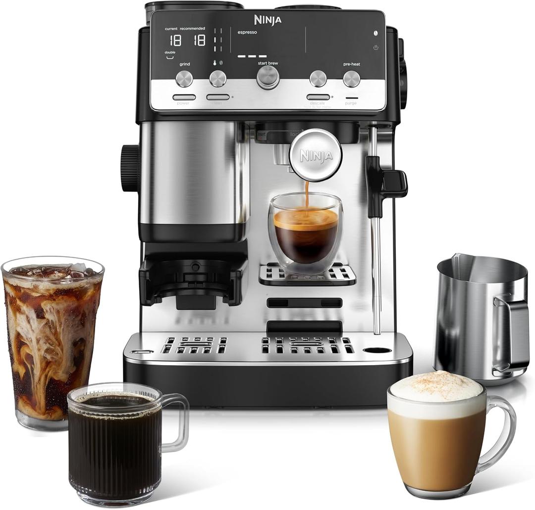 Ninja Luxe™ Café Mini | Espresso Machine & Drip Coffee | Built-in Burr Grinder, Precision Scale & Manual Steam Wand | Lattes, Cappuccinos & More | Stainless Steel | ES301