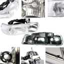Factory Style Headlights Tail Lights Assembly Combo Compatible with 1999 2000 2001 2002 Chevy Silverado 1500 1500 HD 2500 2500 HD Replacement Head Light Rear Brake Lamp, Chrome Housing Amber Corner