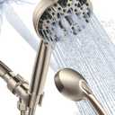 Shower Head With Handheld 7 Settings High Pressure, Built-in Power Wash to Clear Tub, Tile & Pets, 5" High Powerful Hand Held Rain Showerhead with Stainless Steel Hose and Adjustable Bracket (Nickel)