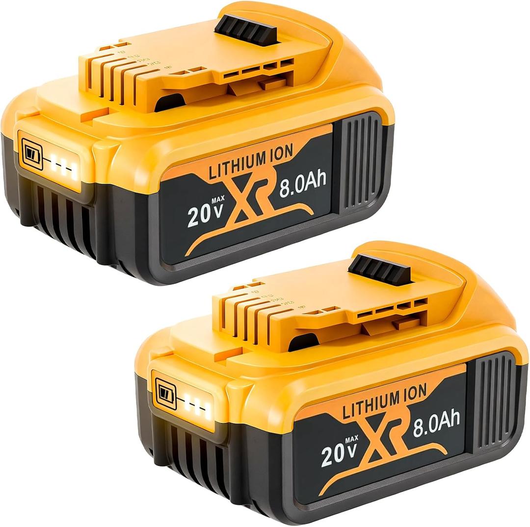 Mtesbonnie 8.0Ah Lithium-Ion Battery Replacement for Dewalt 20V Max Lithium Ion Battery Compatible with Dewalt DCB200 DCB206 DCB204 DCB203 Volt Cordless Toolswith LED Indicator2 Pack