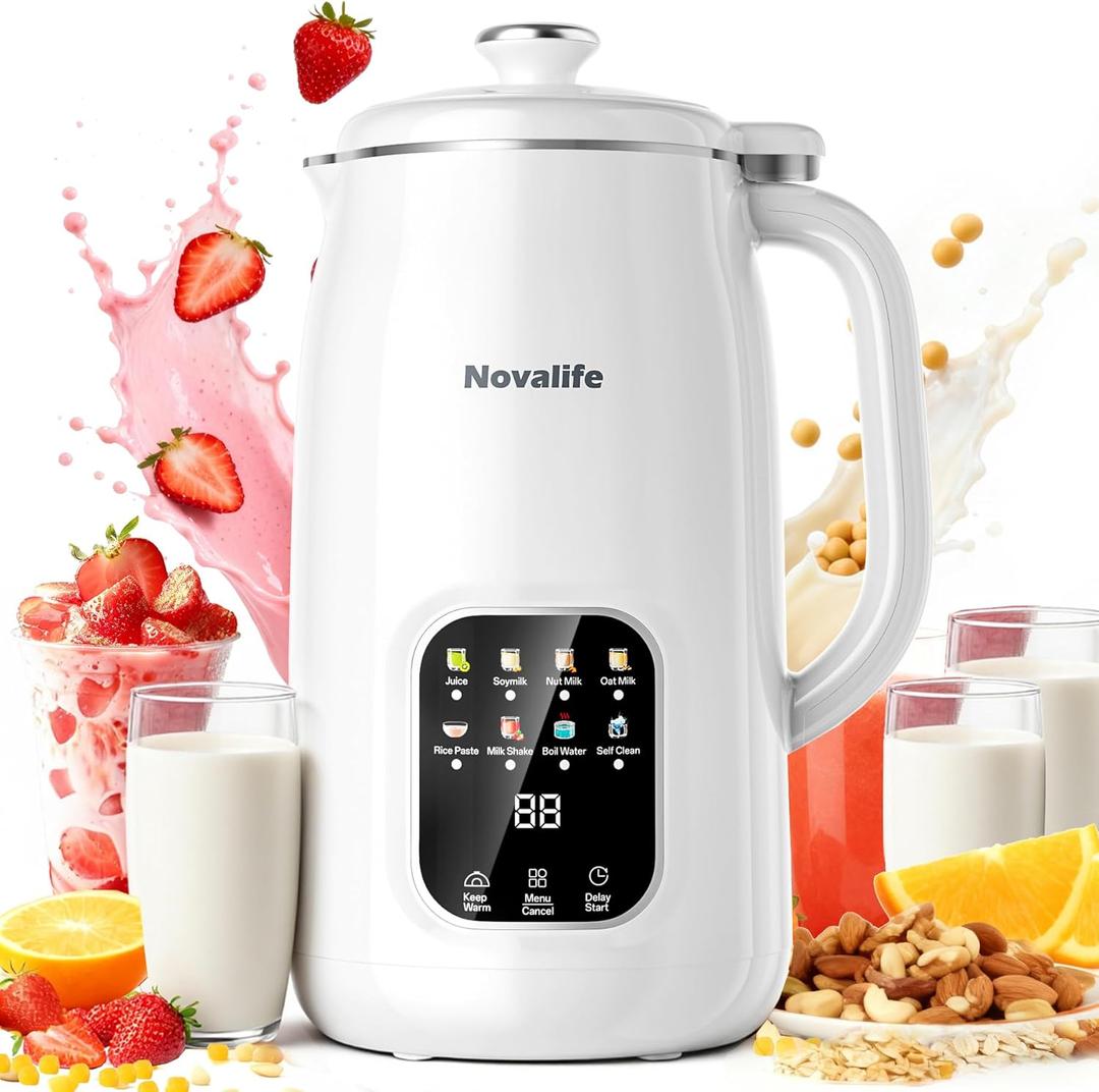 8 in 1 Nut Milk Maker Machine, 40oz Automatic Soy Milk Maker Blender, Homemade Soy Milk, Almond Milk, Oat Milk,Juice, Plant Based and Non Dairy Beverages, 12H Delay Start/Keep Warm/Self Cleaning (White)