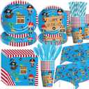 APOWBLS Pirate Party Decorations - Kids' Pirate Birthday Party Supplies, Plates, Cups, Napkins, Tablecloth, Cutlery, Straws, Dinnerware for 24