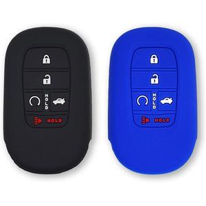Autobase Silicone Key Fob Cover for 2022 2023 2024 2025 2026 Honda Civic Accord HR-V CR-V Pilot Sport SI EX EX-L Touring | Car Accessory | Key Protection Case - 2 Pcs (Black & Blue)