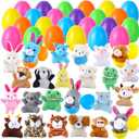 ThinkMax 24 pcs Easter Eggs Filled with Mini Plush Animals Toy for Basket Stuffers/Fillers, Hunt, Party Favor