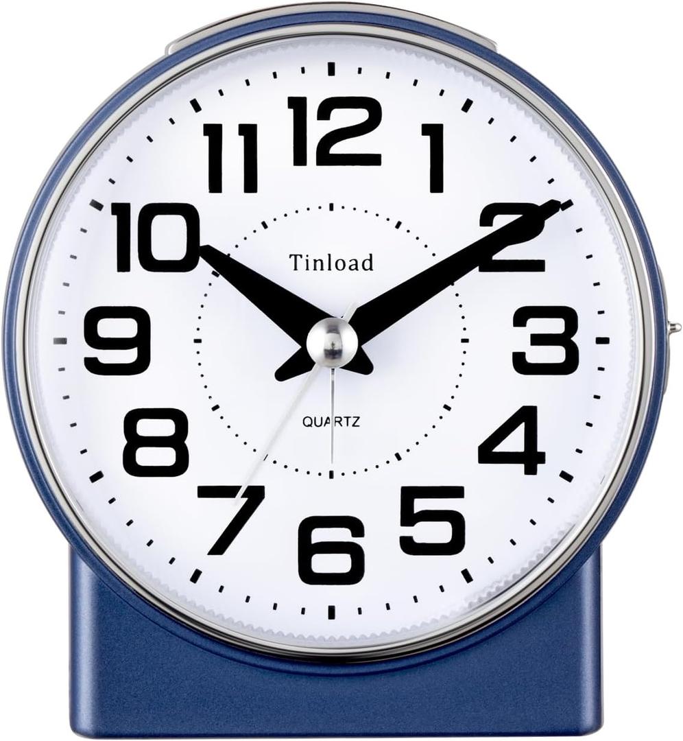 4.3" No Ticking Analog Alarm Clock,Silent Readable for Seniors,Easy to Set,Gradual Rise Alarm,Big Numbers,On/Off Switch on Side,Gentle Wake,Snooze,Lighted on Demand,Battery Operated,Blue