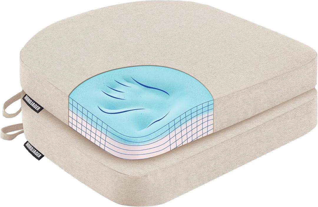 Chair Pads for Dining Chairs, Chair Cushions 2 Piece, 17"x 16"x 2.5" Memory Foam Seat Cushions with Ties and Removable Cover (Beige)