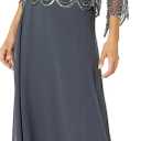 J Kara Women's Petite 3/4 Scallop Beaded Pop Over Gown (Grey/Mercury/Gun), Size 10P