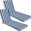 Chaise Lounge Cushions Outdoor Set of 2, 72"x22"x3" Patio Lounge Chair Furniture Cushions with Washable Covers for Pool, Patio, Lawn (Blue+White Stripes, 2 Pcs), 71"x22"x3"