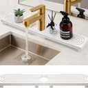 Sink Faucet Mat Large Wood Kitchen Sink Protector Mats Bathroom Counter Tray Wooden Risers Pedestal Stand White Kitchen Sink Accessories Drip Catcher Tray Around Behind Faucet Water Splash Guard Mat (23.6" x 4")