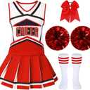 Cheerleader Outfit For Girls Halloween Costume For Kids  Cheer Uniform Set Fancy Dress For Party Birthday (Red, XS)
