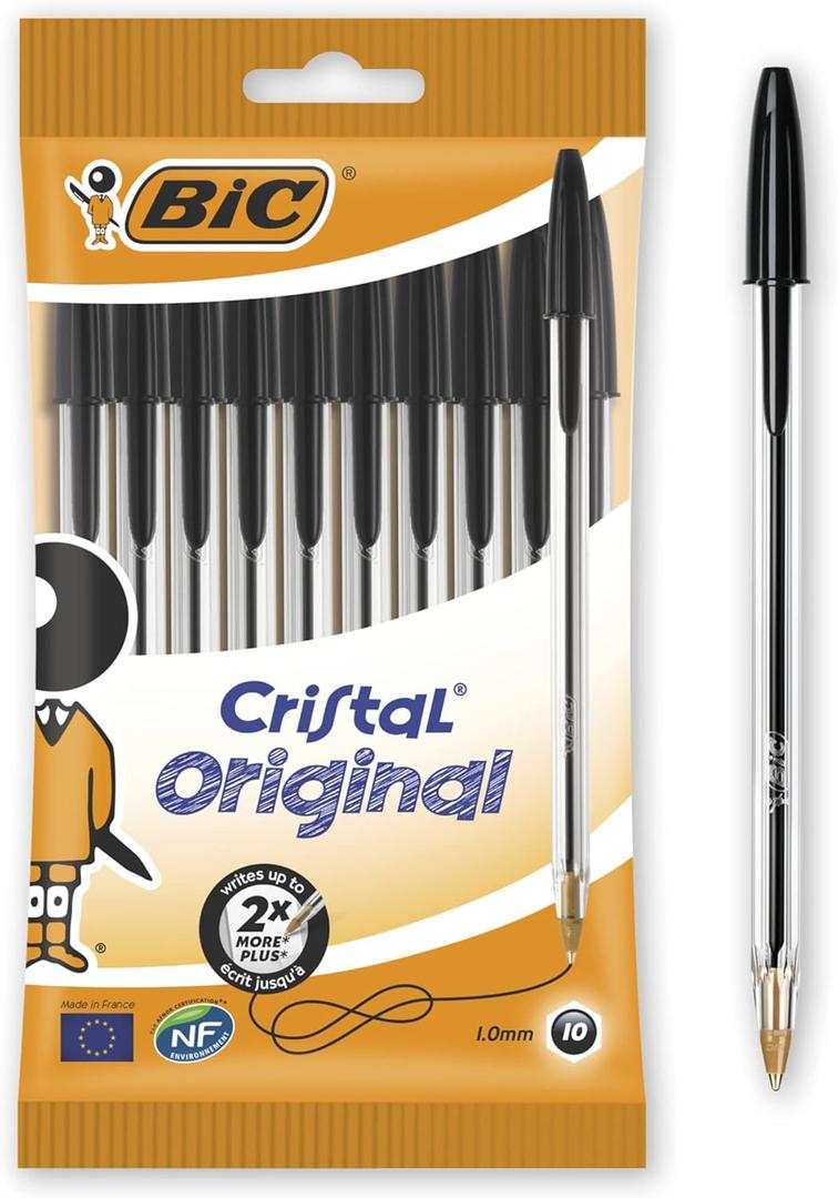 3 x Bic 830864 BiC Cristal Original 1.0 mm Ball Pen Pack of 10, Black