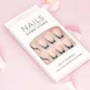 French Tip Press on Nails Medium Square Fake Nails Black False Nails with Silver Line Glitter Design Stripe Coffin Full Cover Artificial Acrylic Nails Pink Glue on Nails for Women Girls Manicure