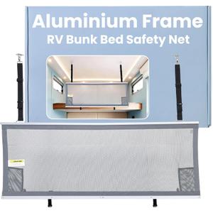 59" x 22" Aluminium Frame RV Bunk Bed Safety Net, Height Adjustable Mesh Bunk Bed Rail Guard, RV Accessories for Travel Trailers & Camper Van Must Haves