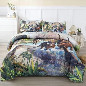 WINLIFE Dinosaur Comforter Set Queen Kids Dinosaur Bedding Set Jurassic Jungle Dino Comforter Sets for Boys Teens, Lightweight Easy Care Bed Linen Set (3 Pieces, Queen)