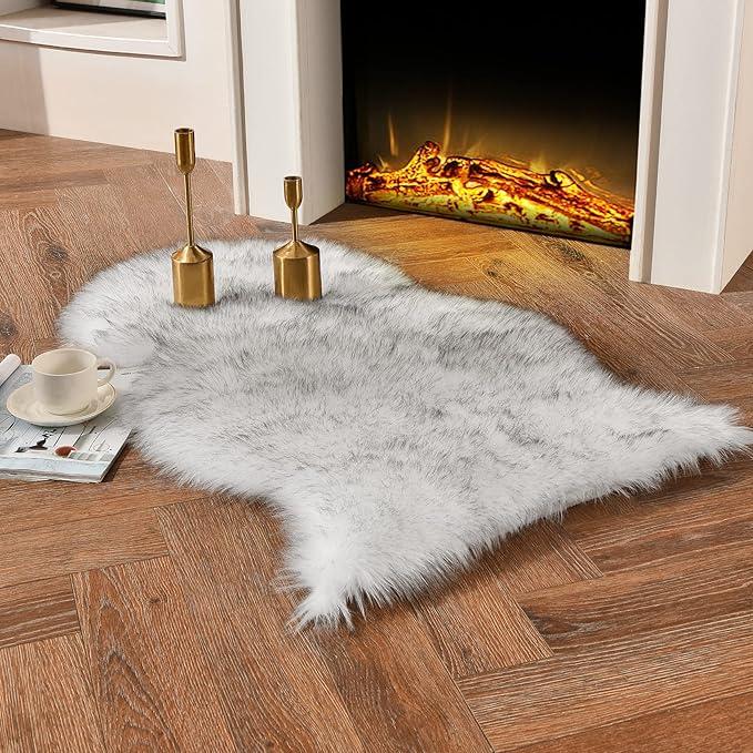 duduta Small White Faux Sheepskin Throw Rug 2x3 ft, Fluffy Shag Fur Chair Cover Washable