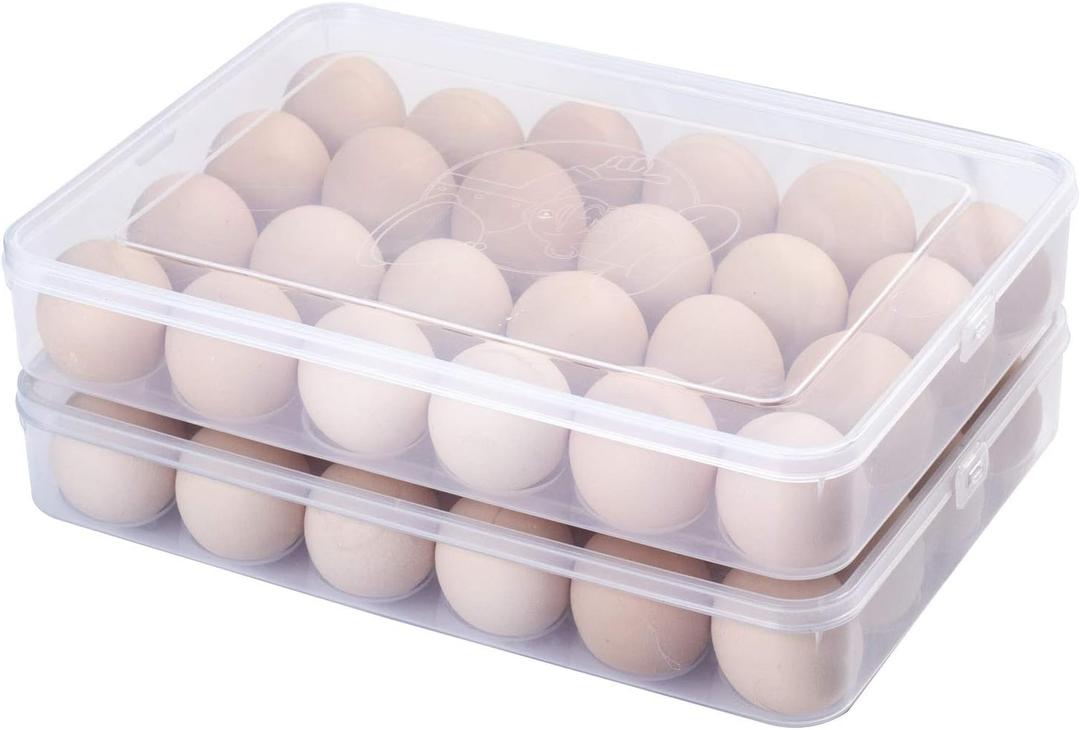 Sooyee 2 Pack Covered Egg Holders for Refrigerator,Clear 2X24 Deviled Egg Tray Storage Box Dispenser,Stackable Plastic Egg Cartons,Egg Holder Countertop(48 Eggs)