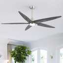 54 Inch Modern Ceiling Fan with Lights and Remote, 5 Wood Blades, 6-Speed Noiseless Reversible DC Motor with Replaceable Downrods for Bedroom Living Room Dining Room, Nickel and Gray