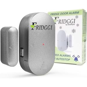 Refrigerator Door Ajar Alarm, 60 Second Delay Low Alert, 3 Minute Loud Chime or Siren, Freezer Door Open Alarm, 4 Minute Reminders  Compact Size. (Grey)