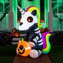Joiedomi 5 FT Halloween Inflatables Skeleton Decor Outdoor, Blow Up Decorations Sitting Skeleton Unicorn with LEDs for Halloween Decorations Outside, Yard Decor