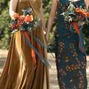 Ling's moment Artificial Flowers Teal and Orange Bridesmaid Bouquet Set of 4, Wedding Flowers Bouquets for Bridesmaids, 7 Inch Bridal Bouquets for Bridesmaids, Wedding Decor, Ceremony, etc