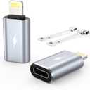 2 x TechMatte Female USB C to Male Lightning Adapter 2 Pack 2.2A Charging Data Transfer, Compatible with iPhone 14, 13, 12, 11 Xs iPad iPod AirPods, Not for Audio Headphones/OTG Firewire Anti-Lost, Grey