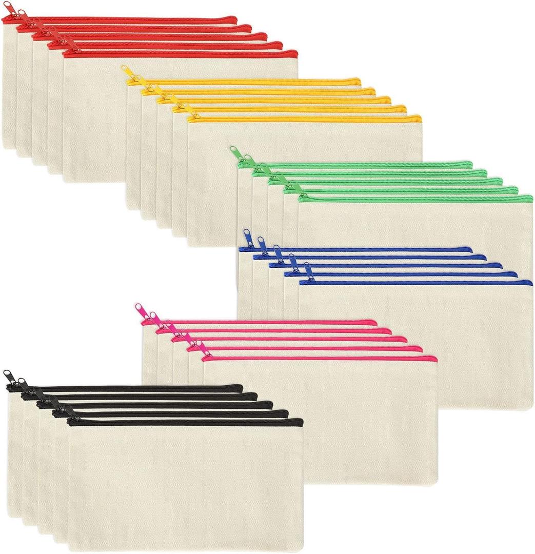 Cruleen 20 Pcs 8.3x4.7 Blank DIY Craft Bag Canvas Pencil Case/Pouch-Canvas Makeup Bags Bulk-Canvas Zipper Pouch, Cosmetic Bag-Multi-Purpose Toiletry, Stationery & Travel Storage (Beige (color zipper))