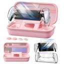 Auarte 12 in 1 Accessories Set for PlayStation Portal Remote Player, Hard Carrying Case for PS Portal with Clear Skin Case for PS5 Portal, 2 Screen Protector with 4 Thumb Grip, Princess Pink