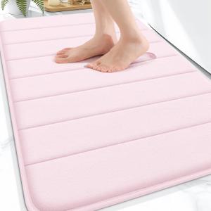 OLANLY Memory Foam Bath Mat 30x20, Super Soft Absorbent Bathroom Rugs, Quick Dry, Machine Washable Shower Floor Rugs, Bathmat Carpet, Bathroom Home Decor Accessories, Pink