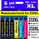 Remanufactured Ink Cartridges Replacement for Epson 232XL Ink Cartridges Combo Pack 232 T232XL for XP-4200 XP-4205 Workforce WF-2930 WF-2950 Printer 6 Pack 3 Black 1 Cyan 1 Magenta 1 Yellow