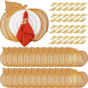 Mifoci Pumpkin Placemats Set of 24, Fall Napkin Rings Autumn Pumpkin Hollow Out Placemats for Dinner Table Decorations Holiday Thanksgiving Wedding Party