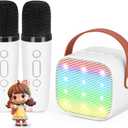 Mini Karaoke Machine with 2 Wireless Microphones for Kids, Kids Toys for Girls and Boys, Portable Bluetooth Speaker Gift for Girls 4, 5, 6, 7, 8+ Year Old Birthday Party(White)