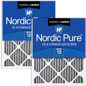 Nordic Pure 20x20x1 (19 1/2 x 19 1/2 x 3/4) Furnace Air Filters MERV 12 Pleated Plus Carbon 2 Pack (19.5" x 19.5" x 0.8")