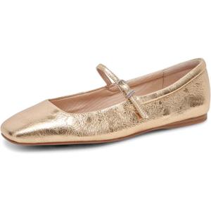 Mary Jane Ballet Flats for Women Casual Square Toe Slip On Flats Comfortable Ankle Buckle Strap Ballerina Shoes (9.5, Gold)