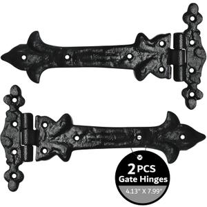 Akatva T Hinge Set - 2 Pieces Gate Hinges for Wooden Fences Heavy Duty - Barn Hinges for Doors - Black Hinges  Hinges for Shed Door - Door Hinges Black Matte - Hinges Outdoor - Fence Strap Hinge Set