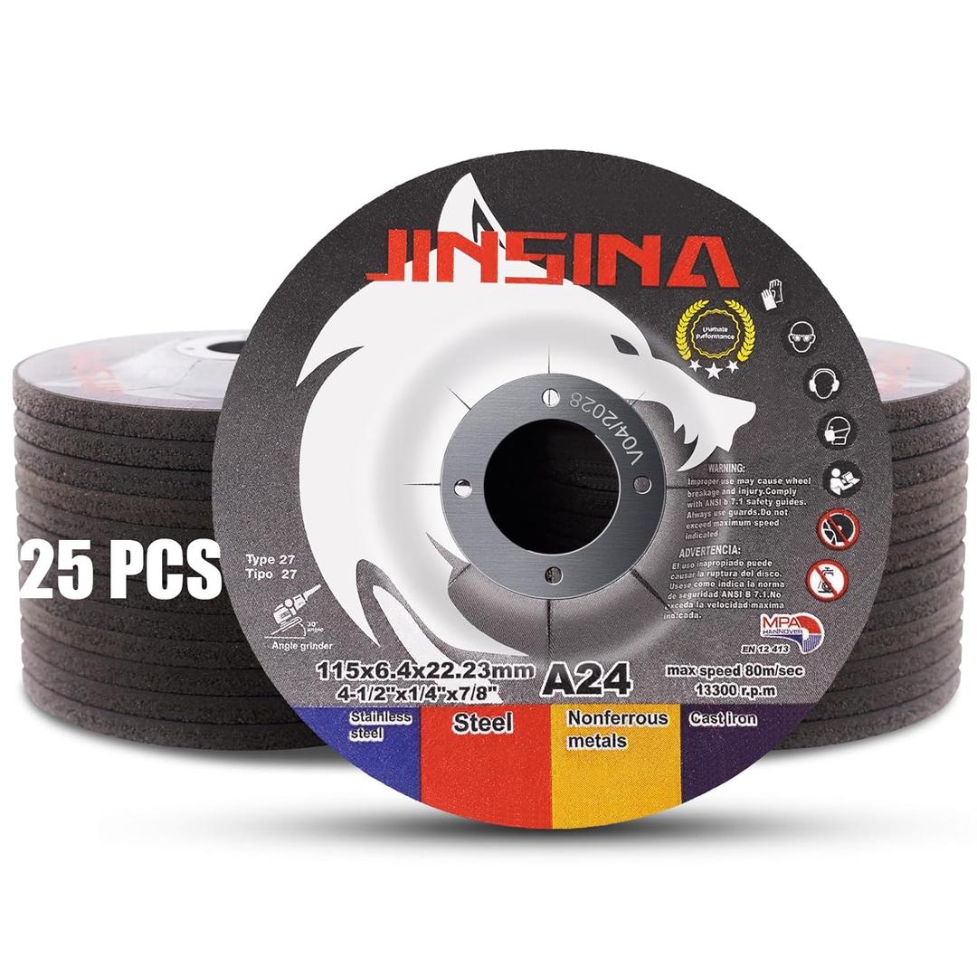 Grinding Wheel 25 PCS, 4-1/2" Grinding Wheels for Metal, Steel, Stainless Steel & Cast Iron, Aluminum Oxide Grinding Discs for Angle Grinder, Aggressive & All-Purpose Grinding (4-1/2"1/4"7/8")