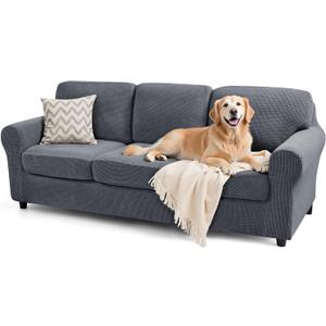 SUBRTEX 7 Pieces Stretch Sofa Slipcover Sets Couch Cover Sets Backrest Cushion Covers Furniture Protector Collection Set for Oversize Sofa Loveseat Chair Slip Covers(Large, Gray) (Grey)