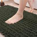 DEXI Bathroom Rug 20x32, Super Soft Thick Chenille Absorbent Bath Mat, Non Slip Machine Washable Fluffy Shag Bathmat for Tub, Shower Floor, Olive Green