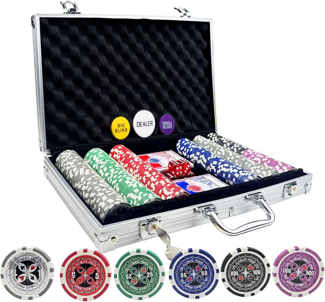 AIBETOMG Poker Chips with Numbers, Poker Chips Set with Aluminum Travel Case,11 Gram Casino Poker Set for Texas Holdem, Blackjack (6 Colors - 300 Chips With Numbered)