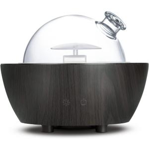280ml Glass Essential Oil Diffuser Aromatherapy Diffusers Ultrasonic Cool Mist Humidifier with 2 Mist Modes & 7 Color LED Lights and Waterless Auto Shut-Off for Home Office Spa Bedroom, Dark Wood Grain