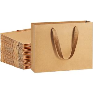 BagDream Gift Paper Bags 10.6x3.1x8.3 Gift Bags 50Pcs Heavy Duty Kraft Brown Paper Bags with Handles Soft Cloth, Party Favor Bags Shopping Bags Retail Merchandise Bags Wedding Party Gift Bags