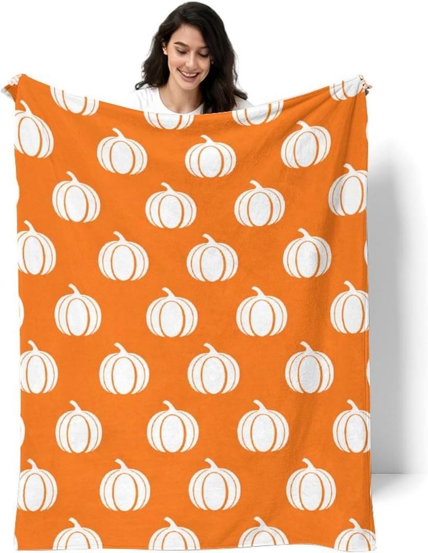 Pumpkin Blanket, Autumn Harvest Flannel Throw Blanket for Couch Bed Or Chair, Luxury Lightweight Comfy Blankets Home Decor Gift Fall Thanksgiving Halloween Decorative Blanket 40x50in(100 * 125cm)