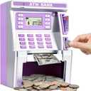 Purple Piggy Bank for Kids, ATM Machine Bank for Real Money with Debit Card, Bill Feeder, Coin Recognition, Balance Calculator, Electronic Savings Safe Box, Gifts for Teen Boy Girl