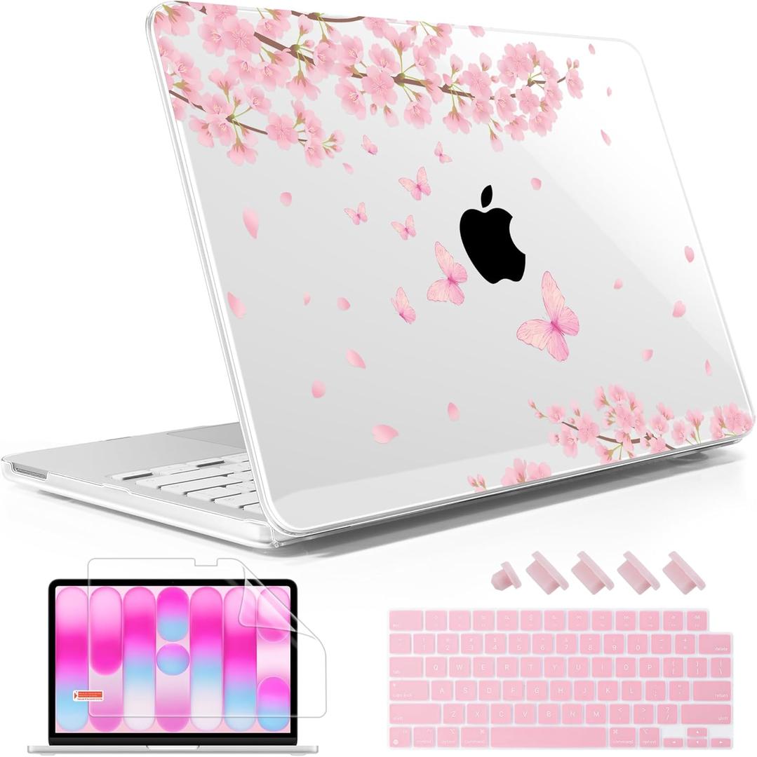 May Chen Compatible with MacBook Neo 13 inch Case 2026 Model A3404, Plastic Hard Shell,Keyboard Cover,Screen Protector,Dust Plug, for MacBook Neo 13" with A18 Pro Chip, Cherry Blossom